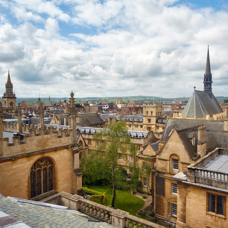 Exeter College chapel and the wing of Bodleian Library as seen from the cupola of Sheldonian Theatre. Oxford University. Oxford. England